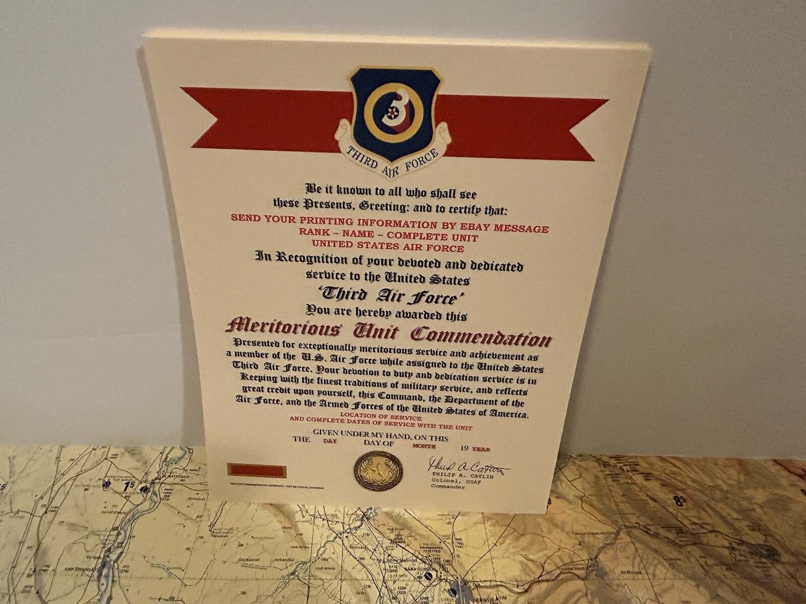 U.S. AIR FORCE / 3RD AIR FORCE - MERITORIOUS UNIT COMMENDATION CERTIFICATE