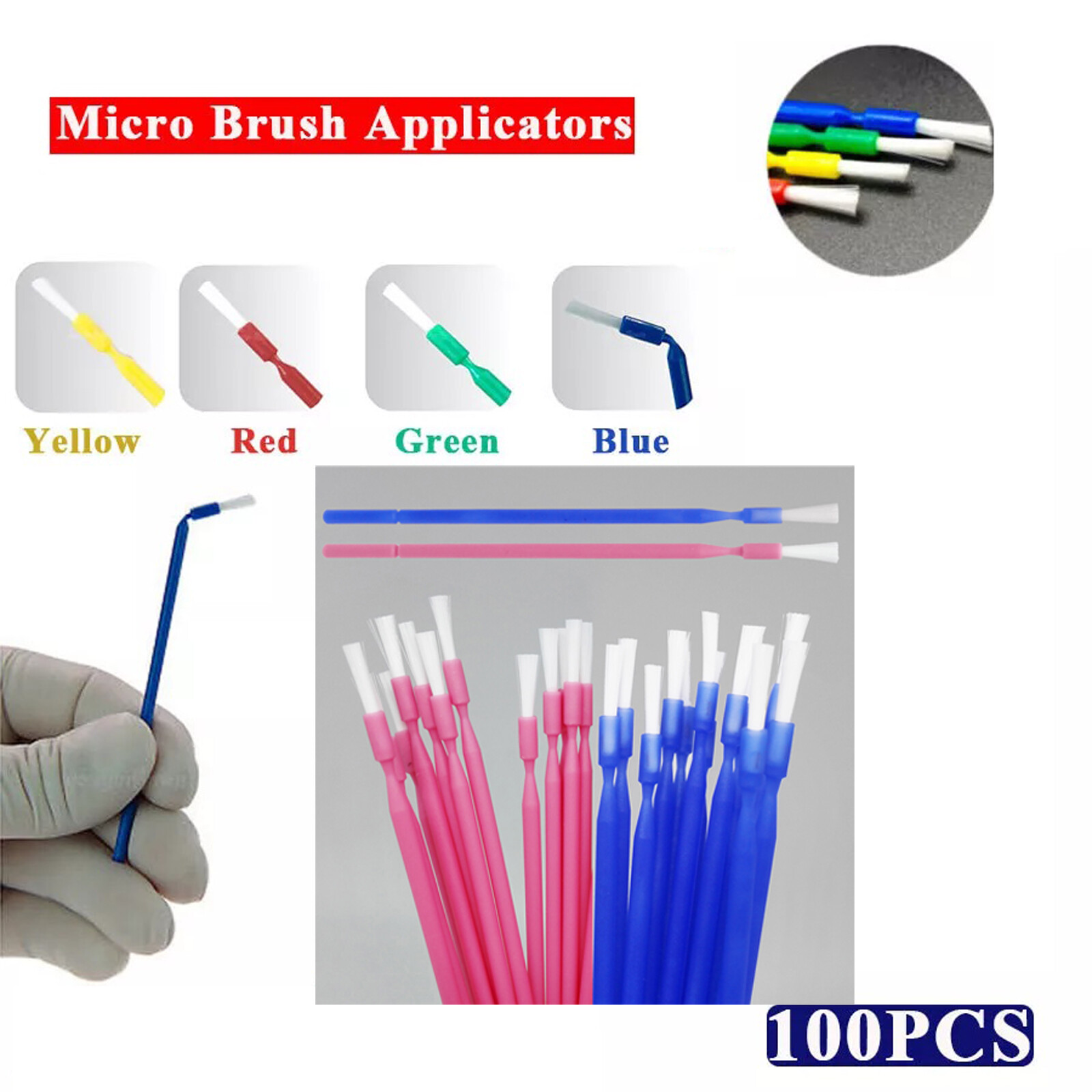 100 Pcs Dental Use Disposable Micro Brush Bendable Applicators Waterproof Brus
