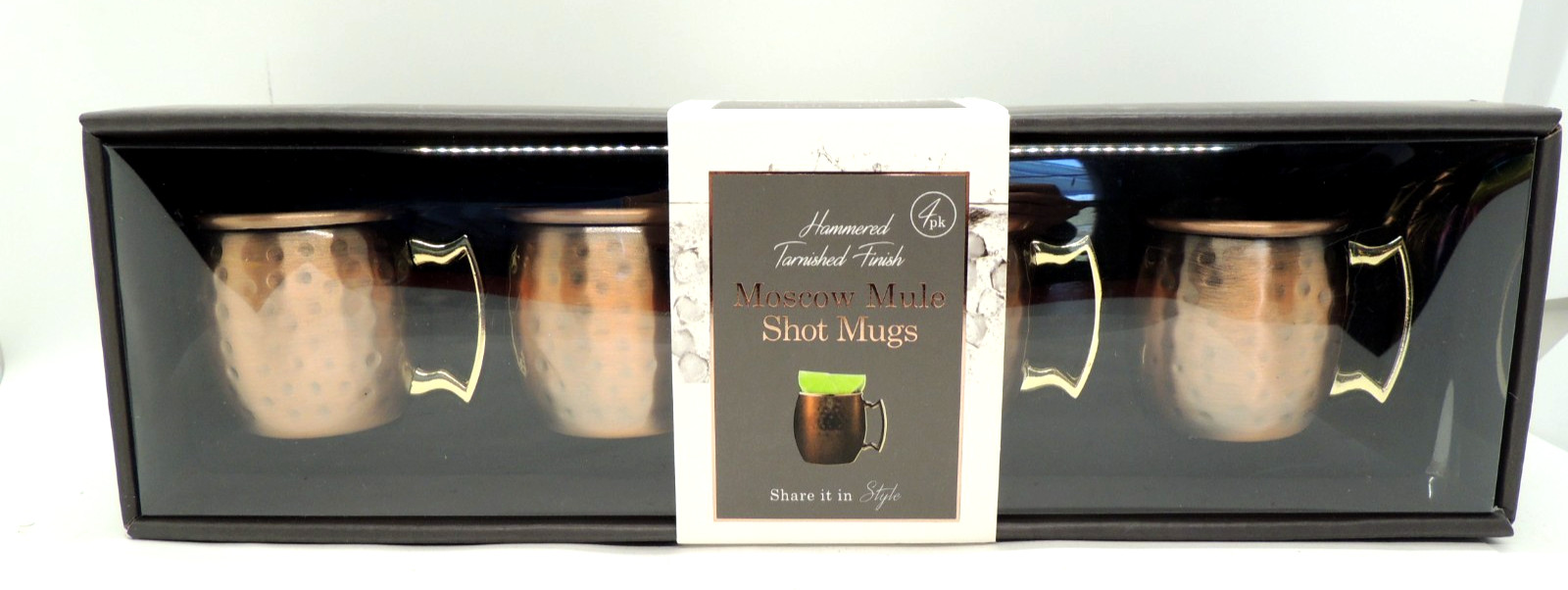 Moscow Mule Shot Mugs Set Of 4 Hammered Tarnished Finish Brand New