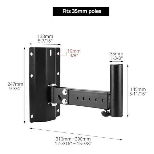Heavy-Duty Speaker Brackets 2-Pack - Adjustable Wall Mount for DJ & PA Speakers