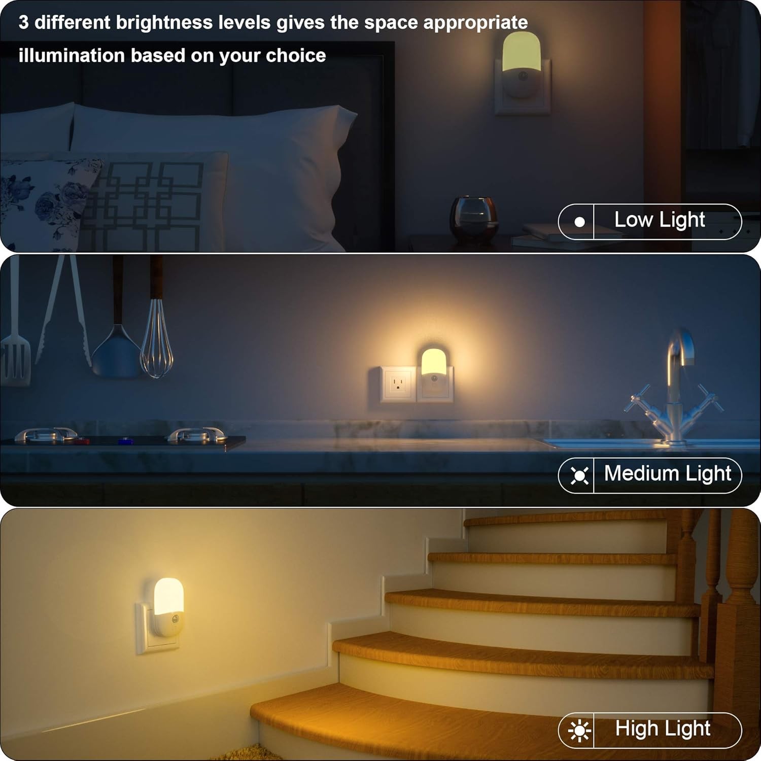 MAZ-TEK Plug in Motion Sensor Dimmable Night Light, Soft Warm 2 PACK, White
