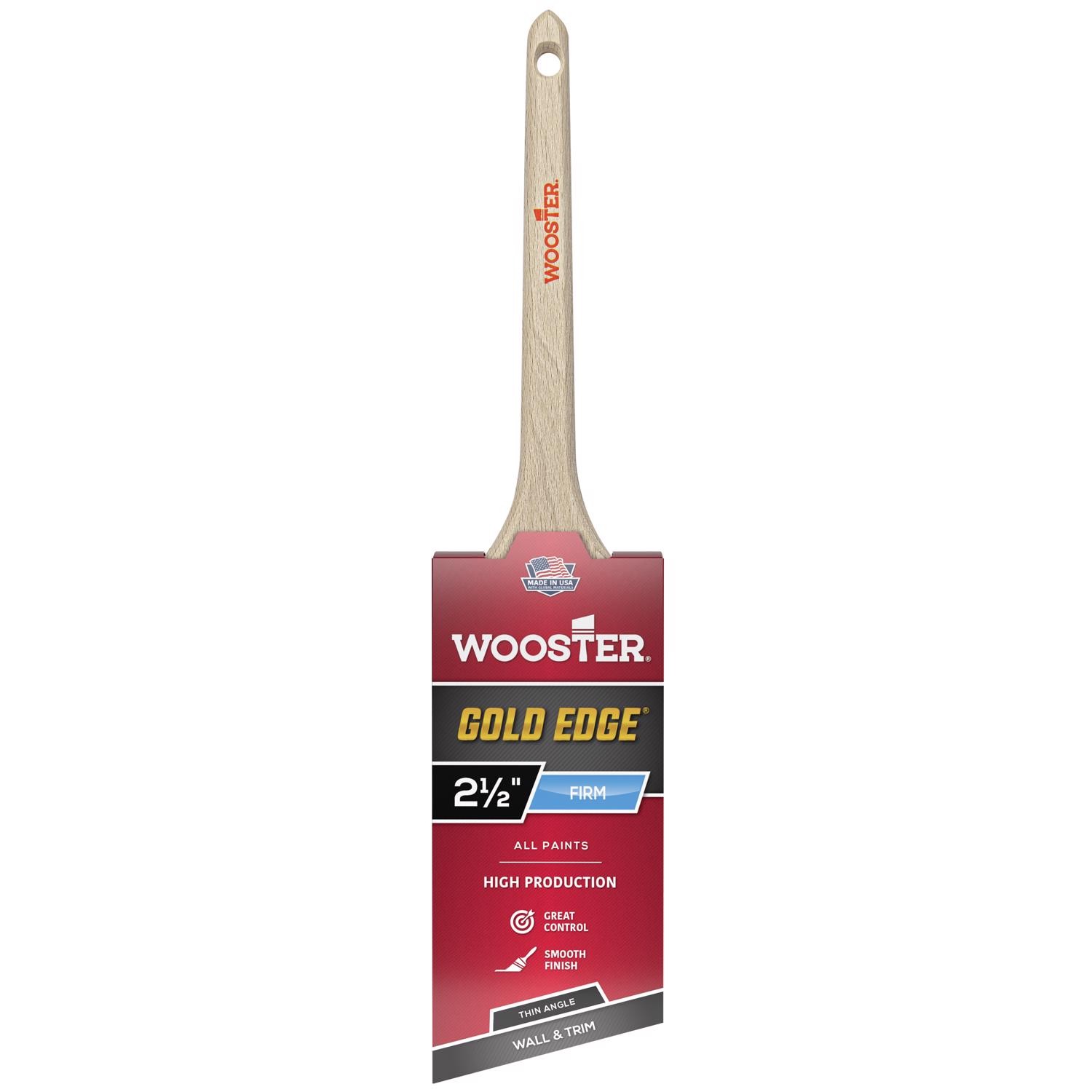 Wooster 5234-2 1/2 Gold Edge White & Gold Polyester Thin Angle Brush 2-1/2 in.