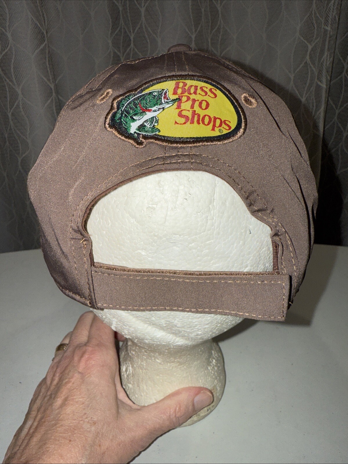 Bass Pro Shops Fluorescent Orange Front w Brown Hat Cap Hook Loop Poly Spandex