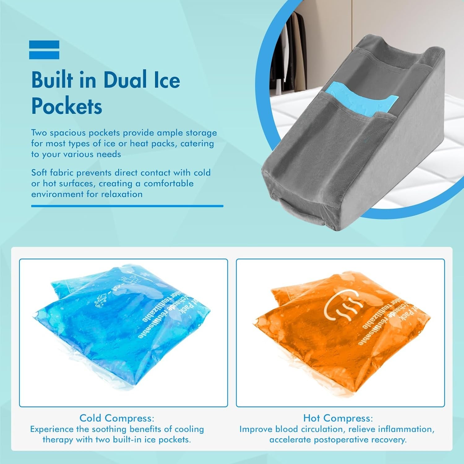 Arm Elevation Pillow w 2 Pockets Soft Ergonomic Support for Elbow Rest Wedge