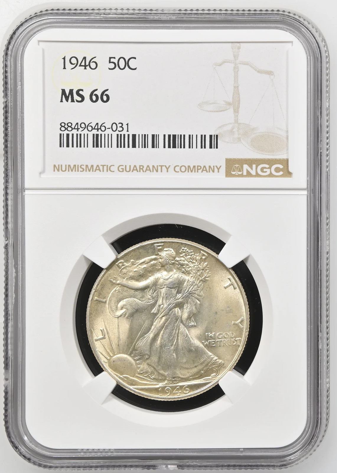 1946 Walking Liberty Half Dollar NGC MS-66 PQ TONED