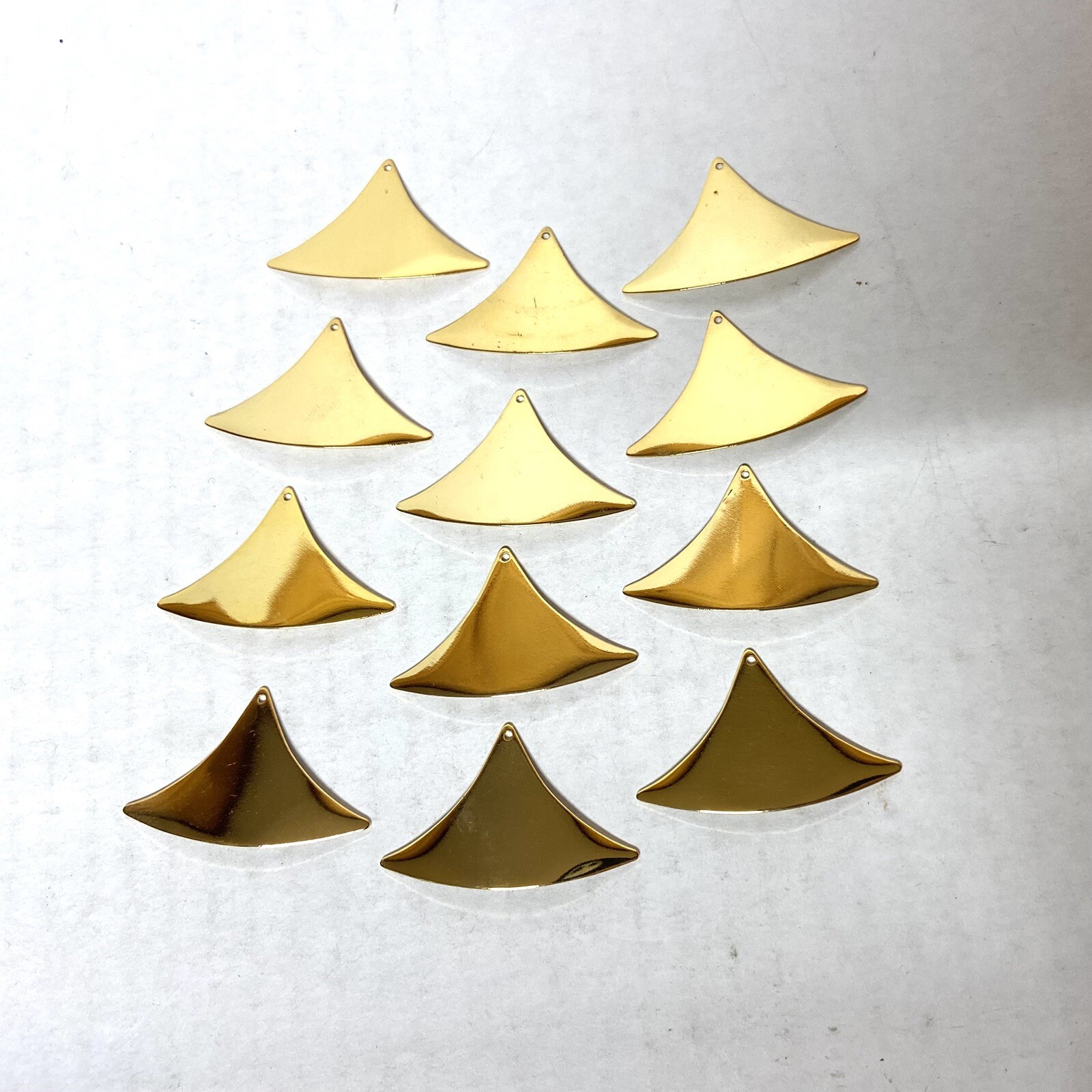 23x Gold Plate Charm with hole for hanging- Long Domed Triangle shape-2"