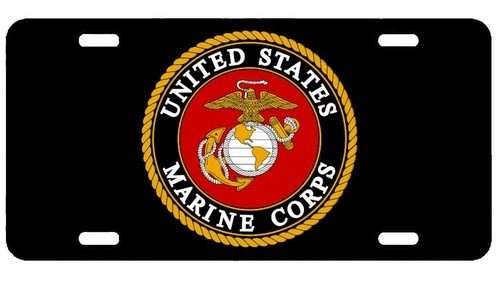 US Marine Corps License Plate- USMC Black EGA Semper Fi Car Plate- Made in USA