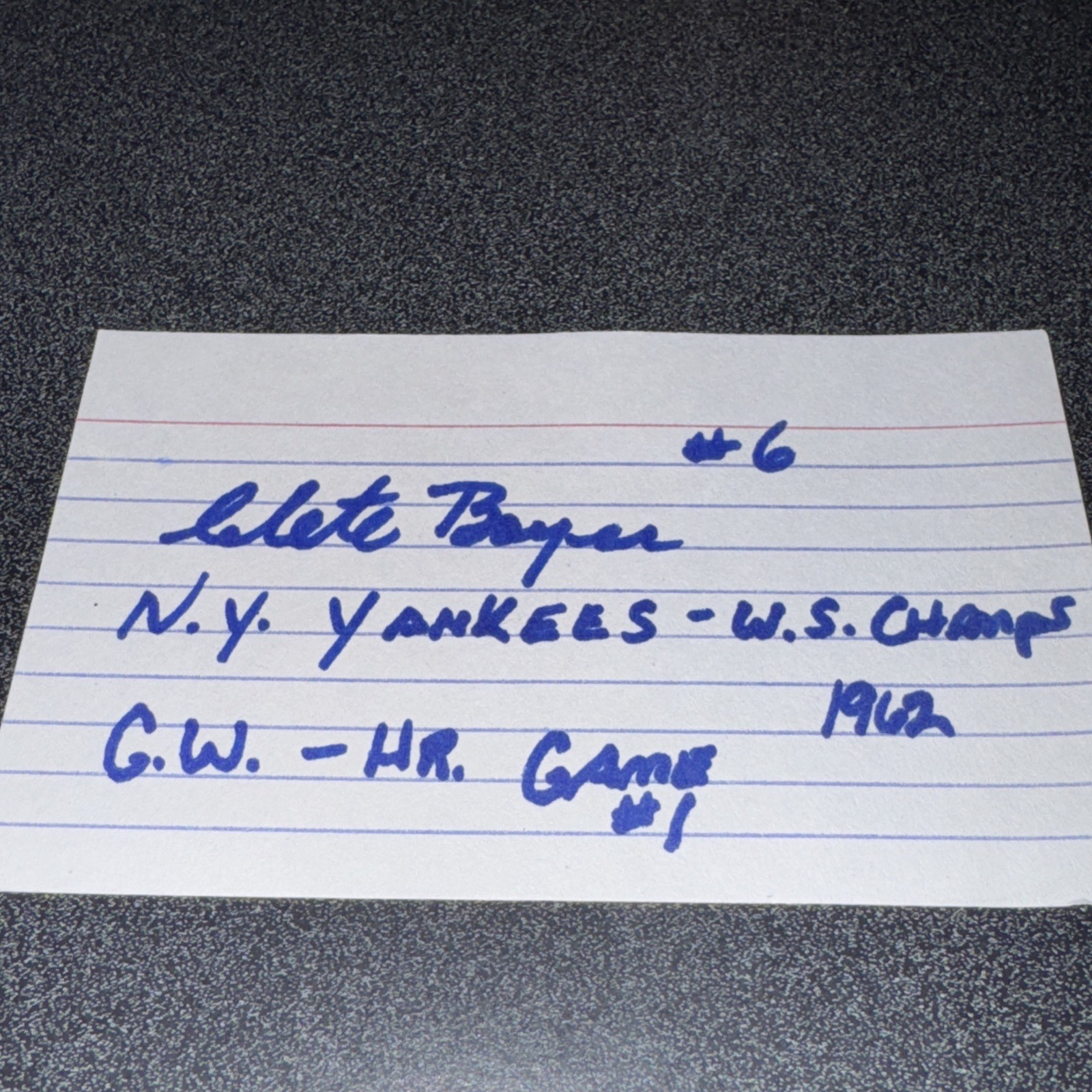 Clete Boyer Autographed Signed 3x5 Index Card New York Yankees