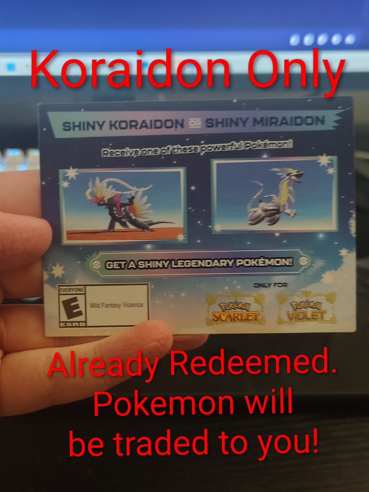 Pokemon S/V Koraidon Shiny ONLY Gamestop 2025 Event (Via Trade Link Code)