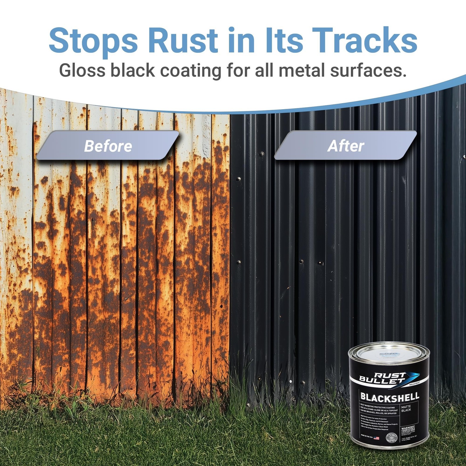 RUST BULLET BlackShell - Gloss Black - 4 Oz - Corrosion Preventive Coating, U...