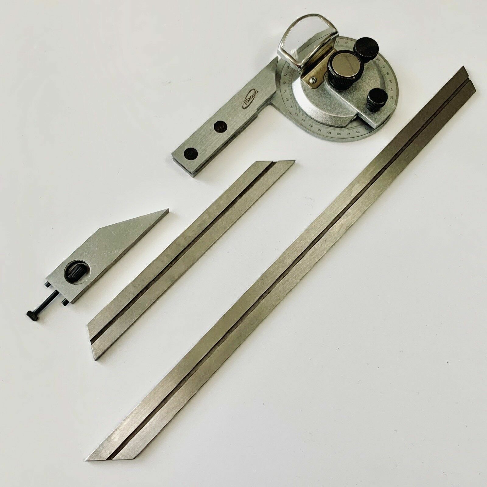 Universal Bevel Protractor With 6" And 12" Blades, Stainless, Case