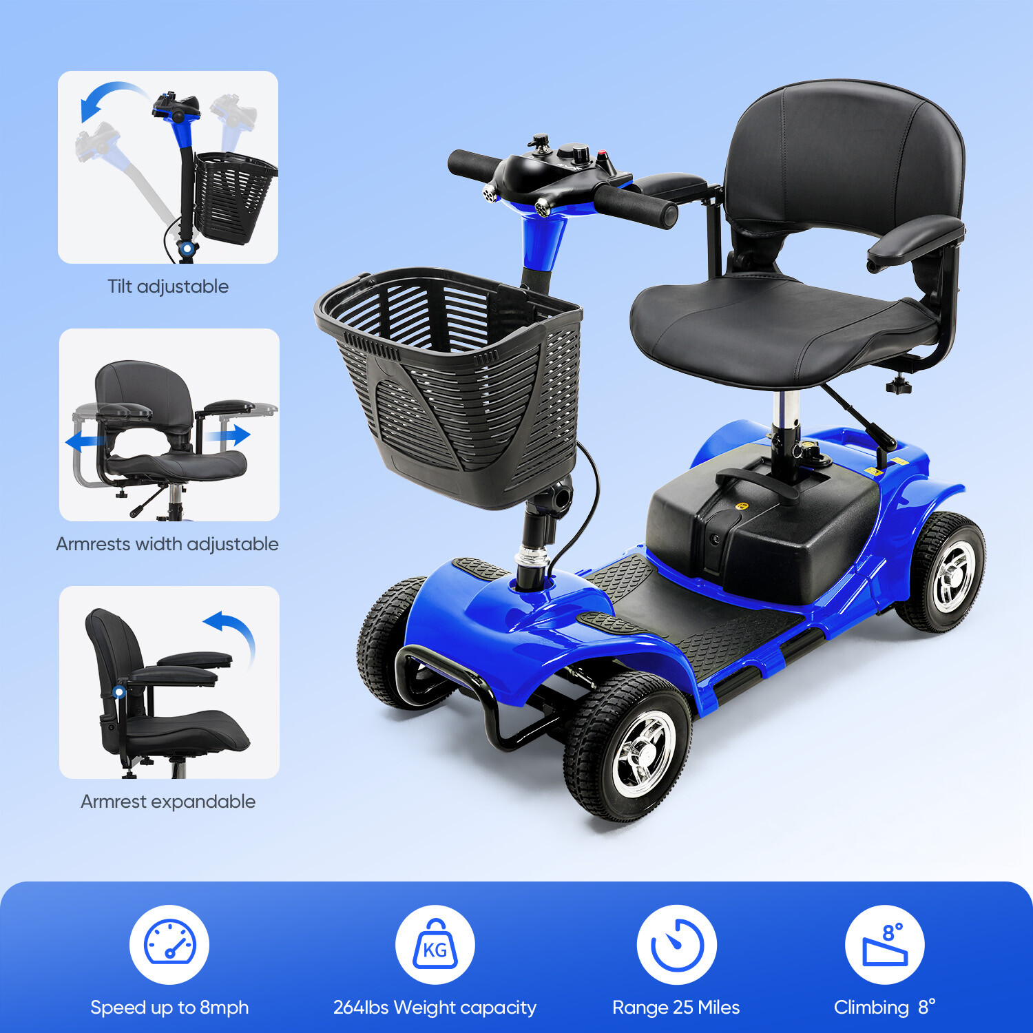 4 Wheels Mobility Scooter Power Heavy Duty Electric Wheelchairs For All Terrain
