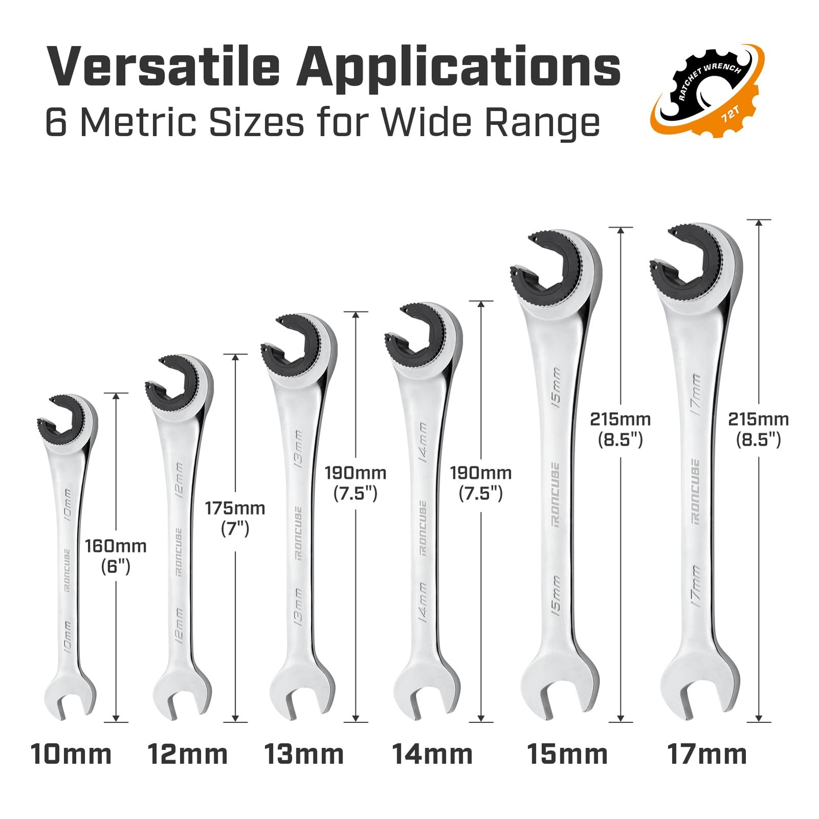 ironcube Brake Line Wrench Set: Metric 10-17mm - Ratcheting Open-end for Nuts...