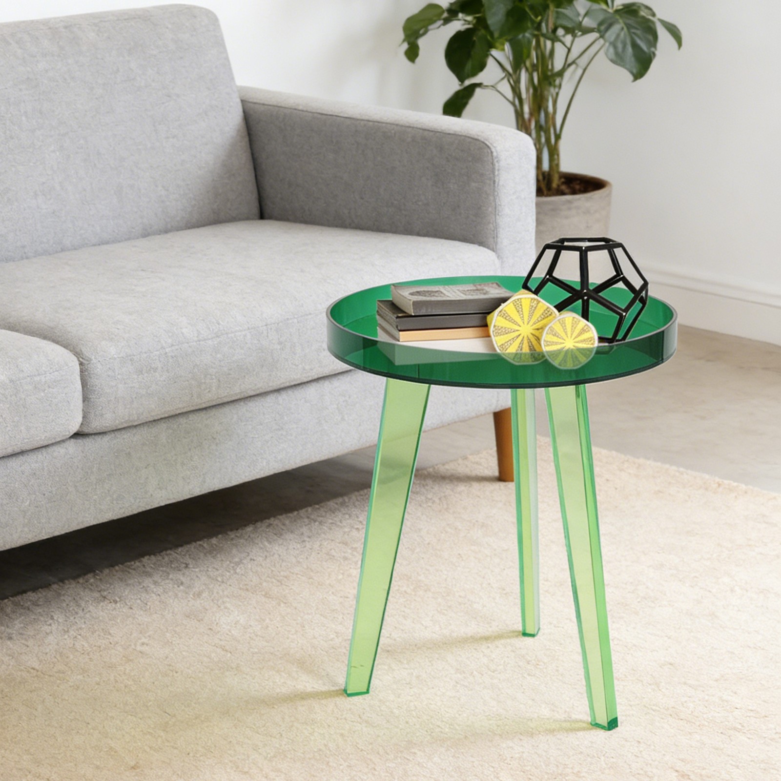 Green Side Table End Table Acrylic Side Table Round Tabletop Shape 40x40x46CM