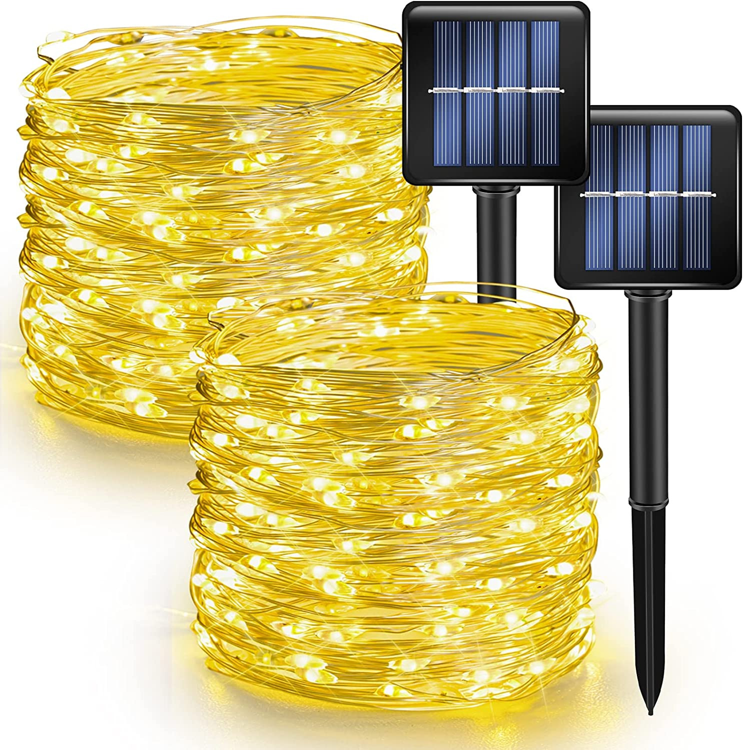 2 Pack Solar String Lights Outdoor, Total 80FT 240LED Solar Powered Waterproof F