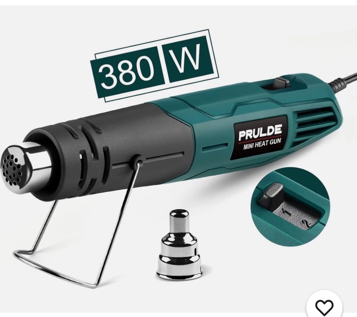 PRULDE Mini Heat Gun 2-Temp 480°F-850°F (250°C-450°C) Hot Air Gun Tool with 6.56