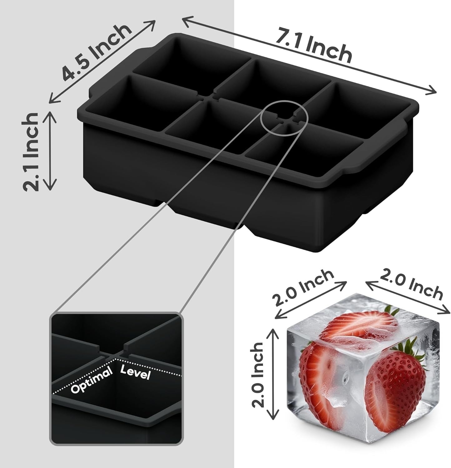 Large Silicone Ice Cube Tray 2 Pack Easy Release 2 Big Ice Cubes Cocktail