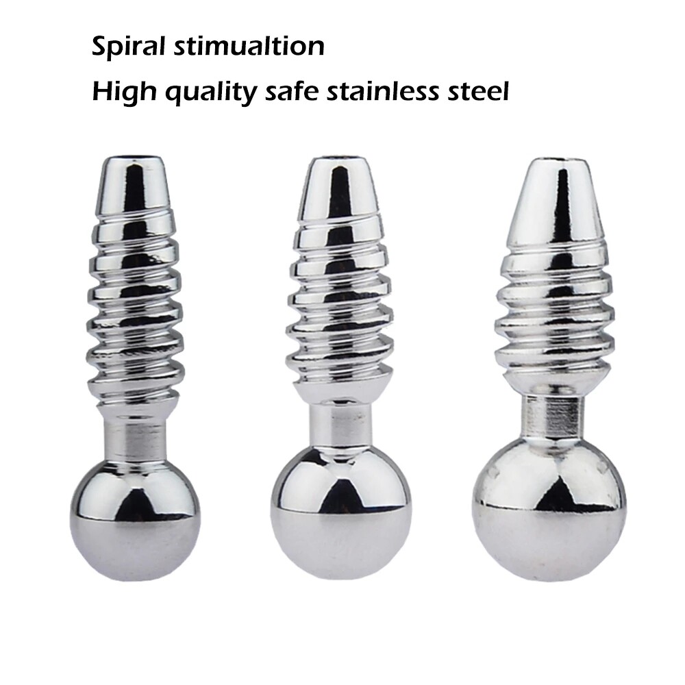 Spiral Male Penis Plug Stainless steel Soundings Stretcher Plug 3 Sizes