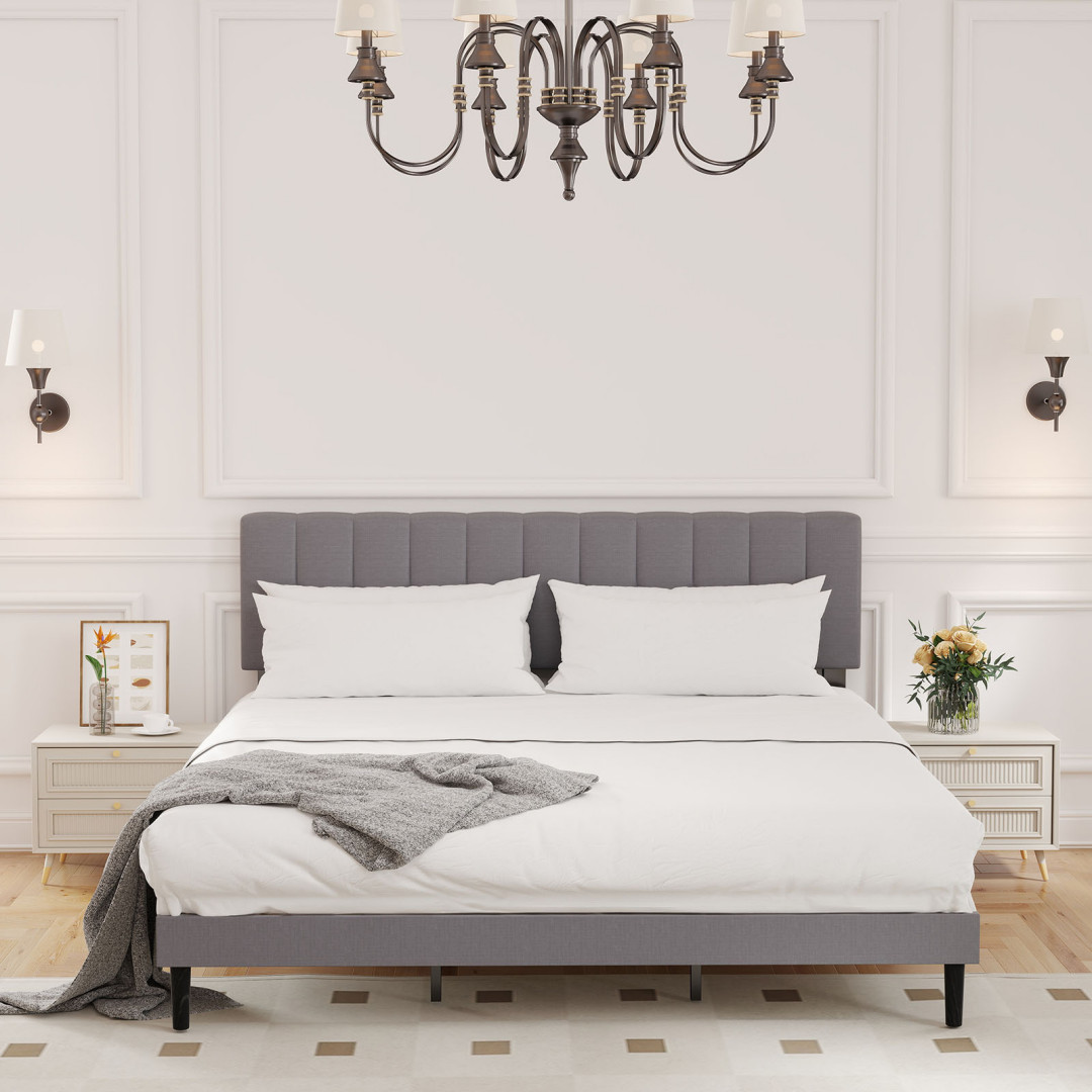 The Headboard Is Made Of Grey Upholstered Headboard Wooden Bed Board Frame