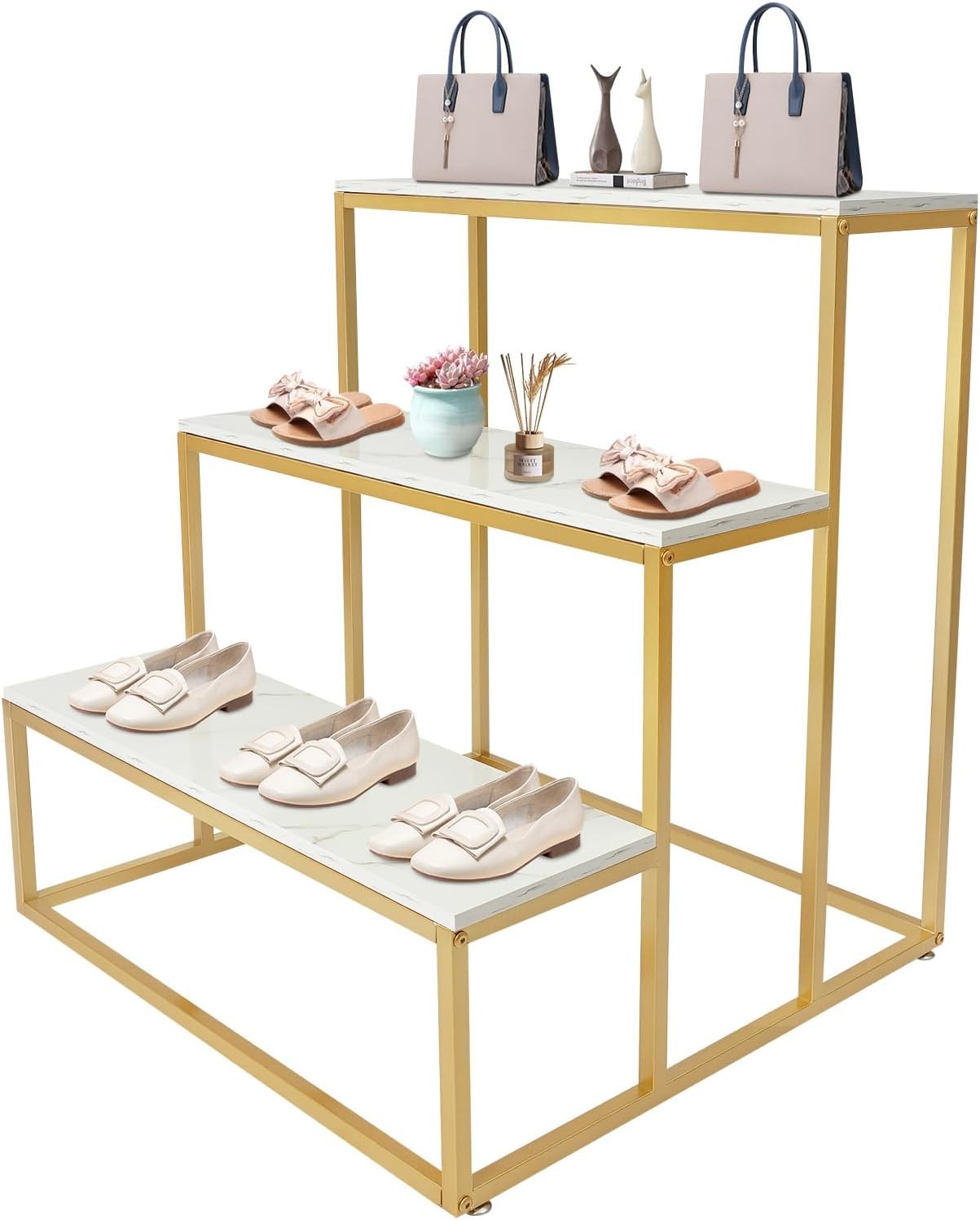 3 Tiers Metal Freestanding Industrial Display Tables with Solid Wood Board Table