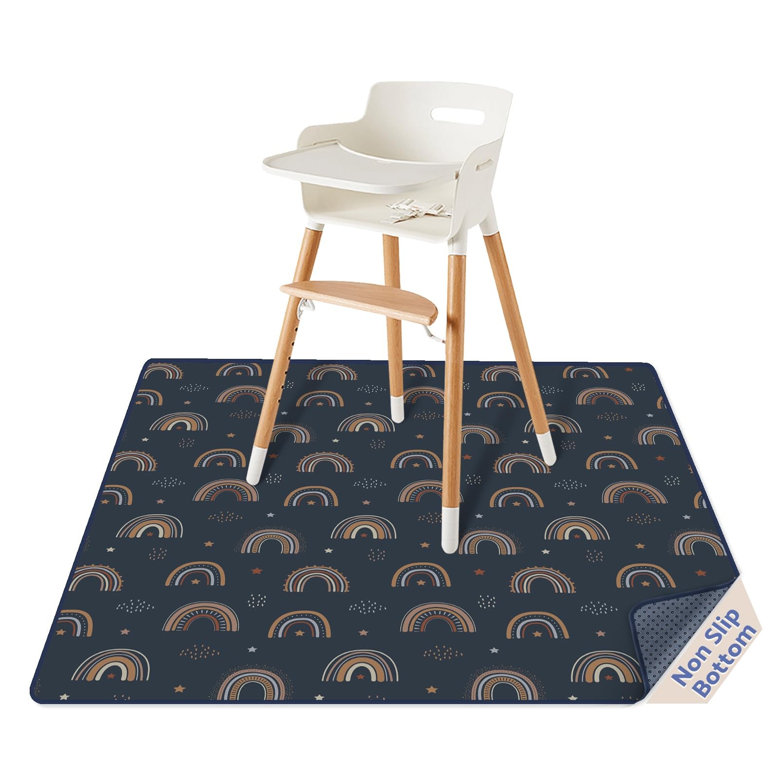 Blissful Diary Baby Splat Mat for Under High 50.4 x Inch, Retro Rainbow