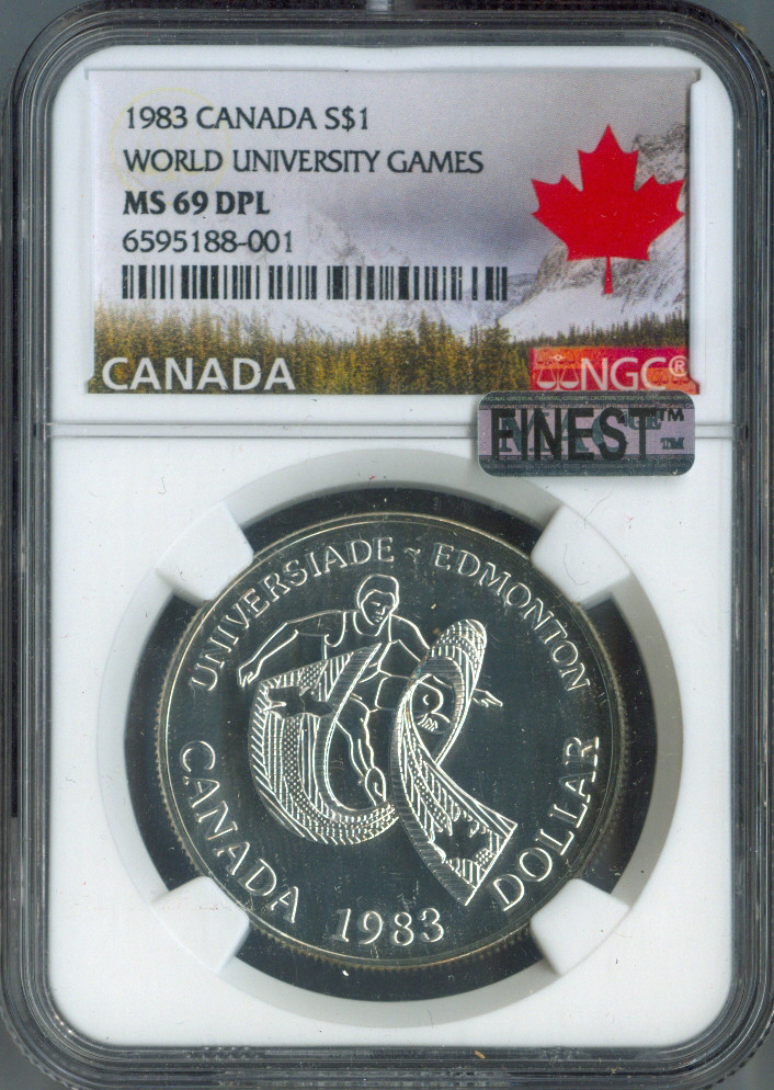 1983 Canada Silver Dollar $1 NGC MS69 DPL World University Games  - Quality