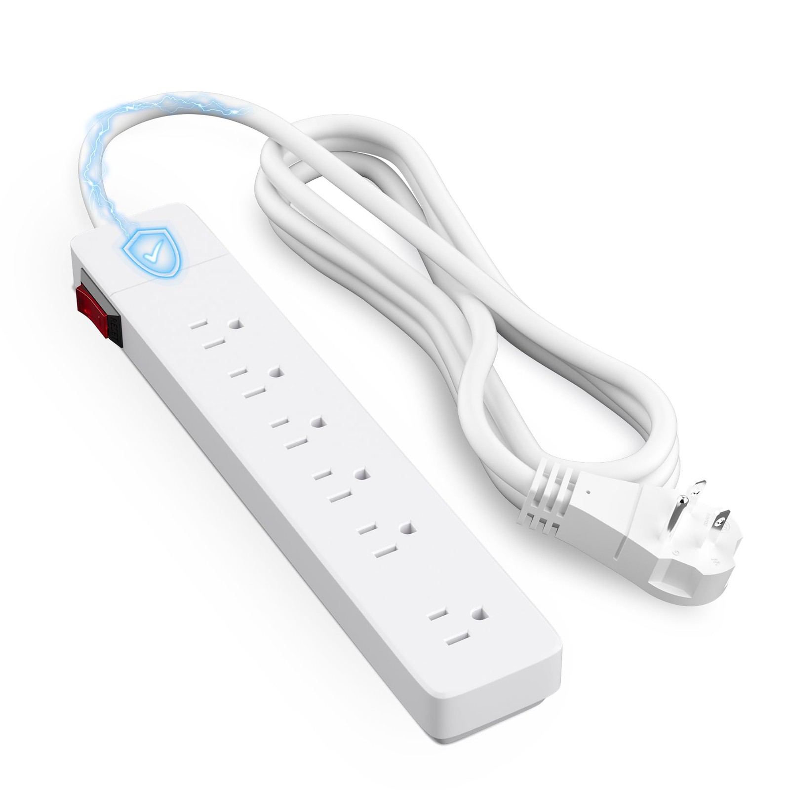 3 Prong Power Strip With 8 FT Extension Cord 5 AC Outlets Space Saving Plug