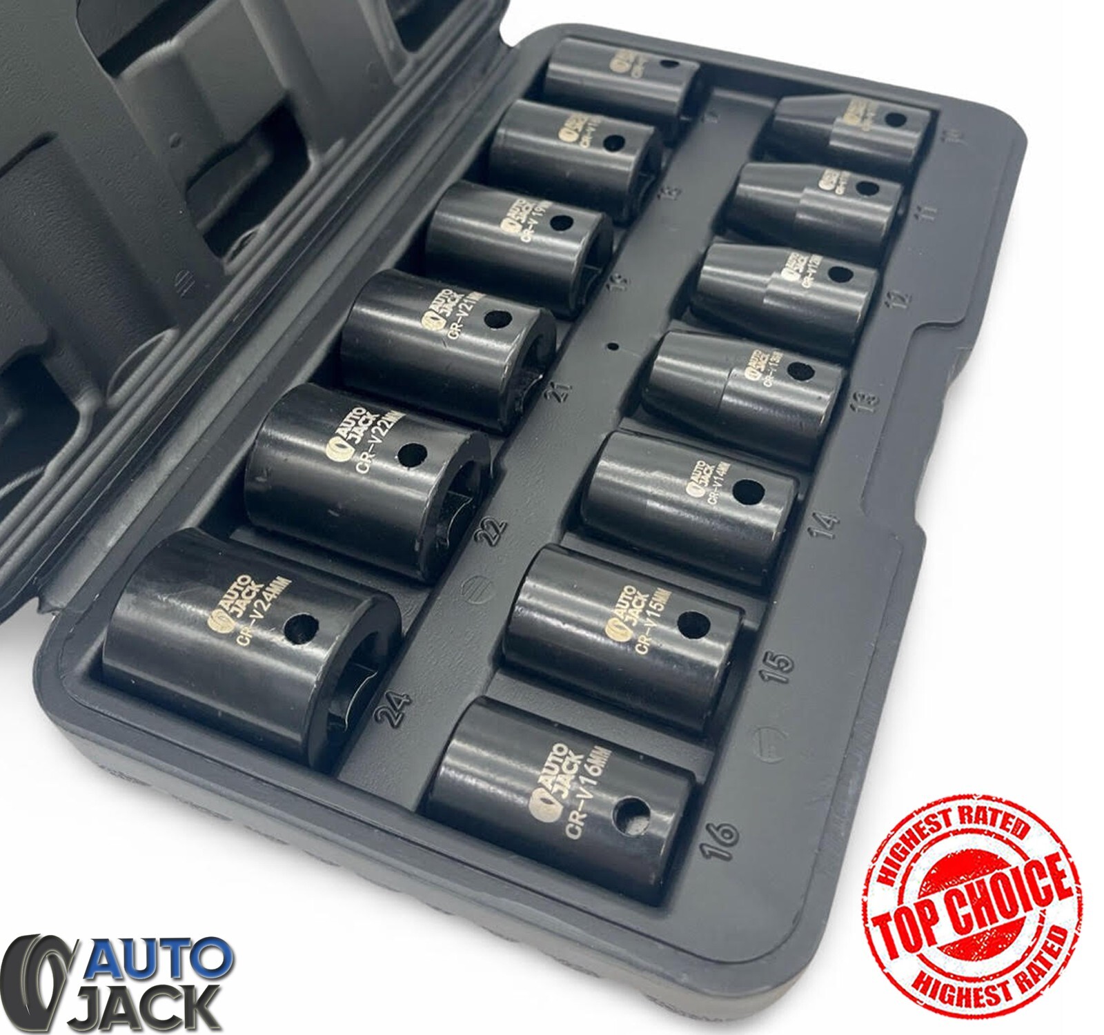 Autojack Impact Wrench Socket Set 13 Pc 1/2 Square Drive Sq Dr Metric 10 - 24mm