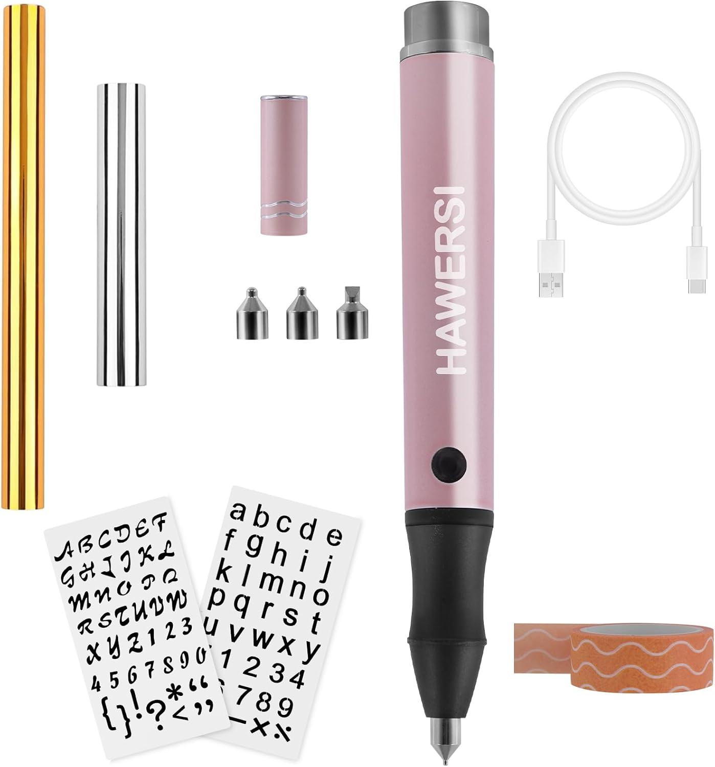 Cordless Hot Foil Pen Kit with Metal Tips and Stencil Sheets for DIY Projects
