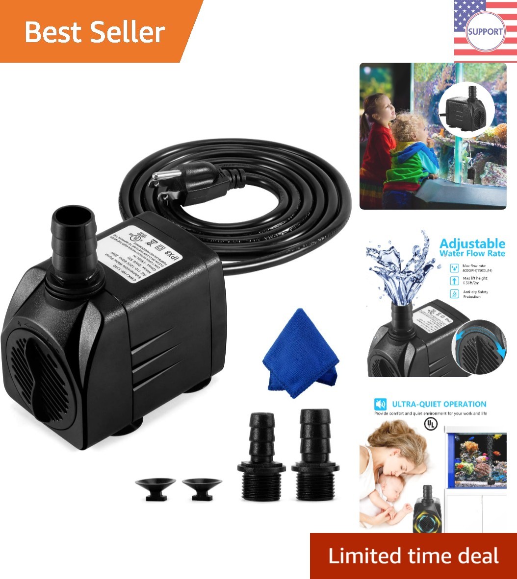 400GPH Submersible Fountain Pump with Quiet Operation & Adjustable Nozzles