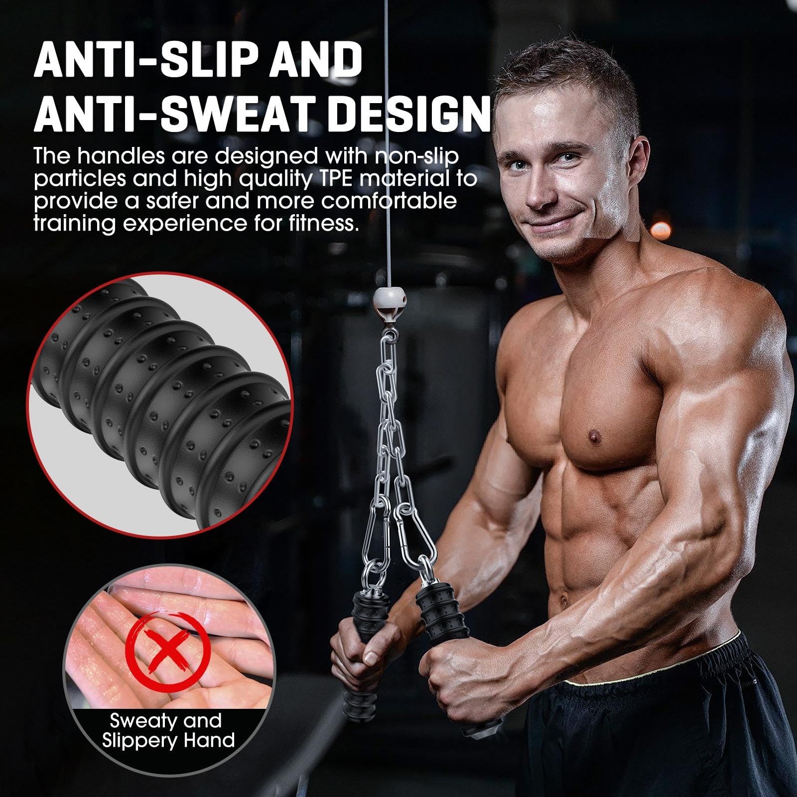 Ergonomic Gym Handles, LAT Pulldown Tricep Cable Machine Grip