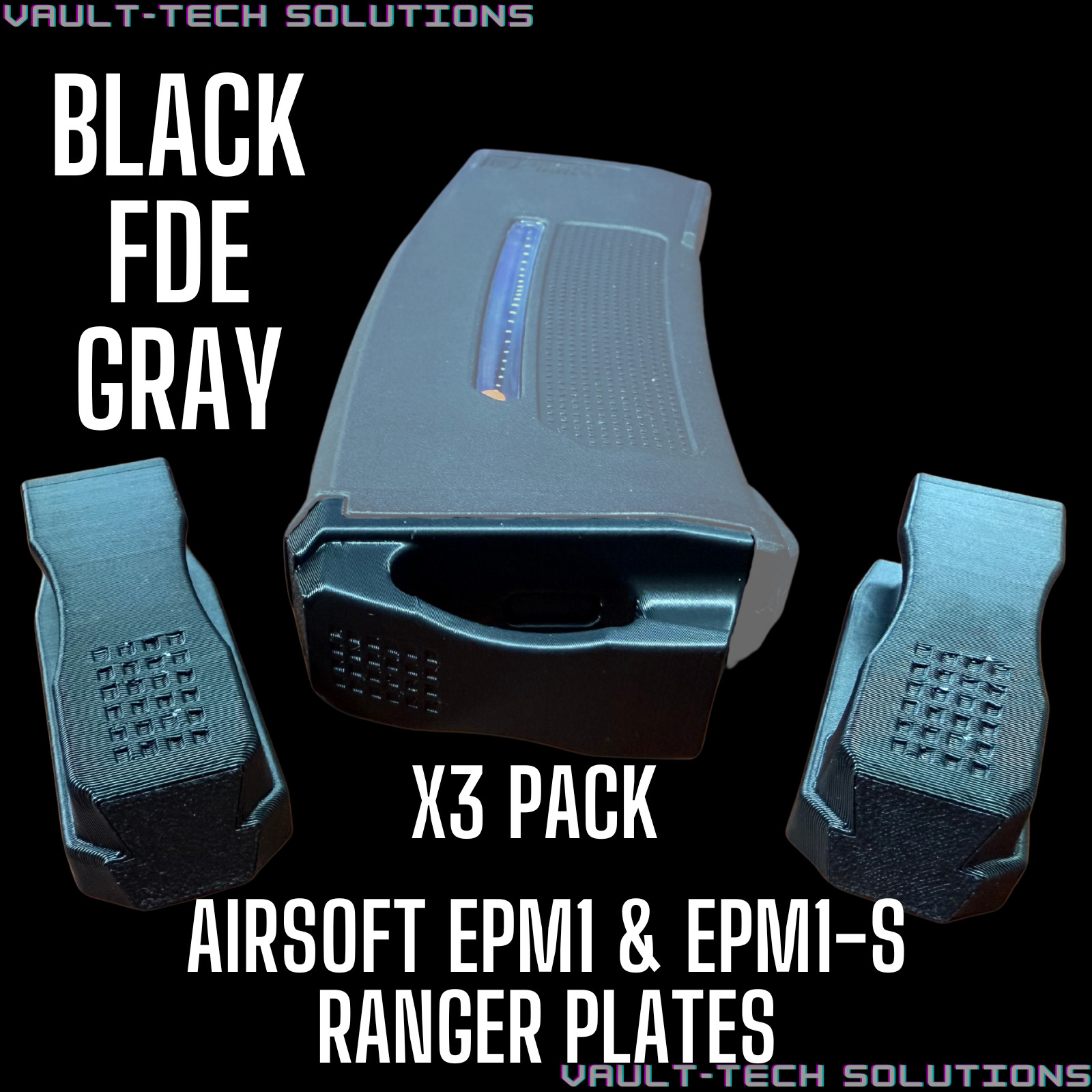 3 Pc Airsoft Ranger Style Plate for Magpul PTS EPM1 & EPM1-S Magazine Baseplates