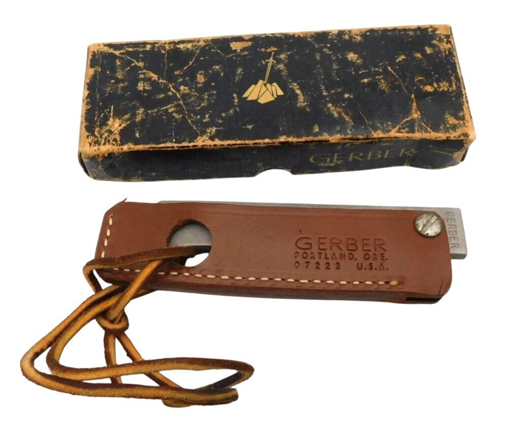 Vintage Gerber Folding Hone Knife Sharpener With Leather Sheath & Box 5" 97223