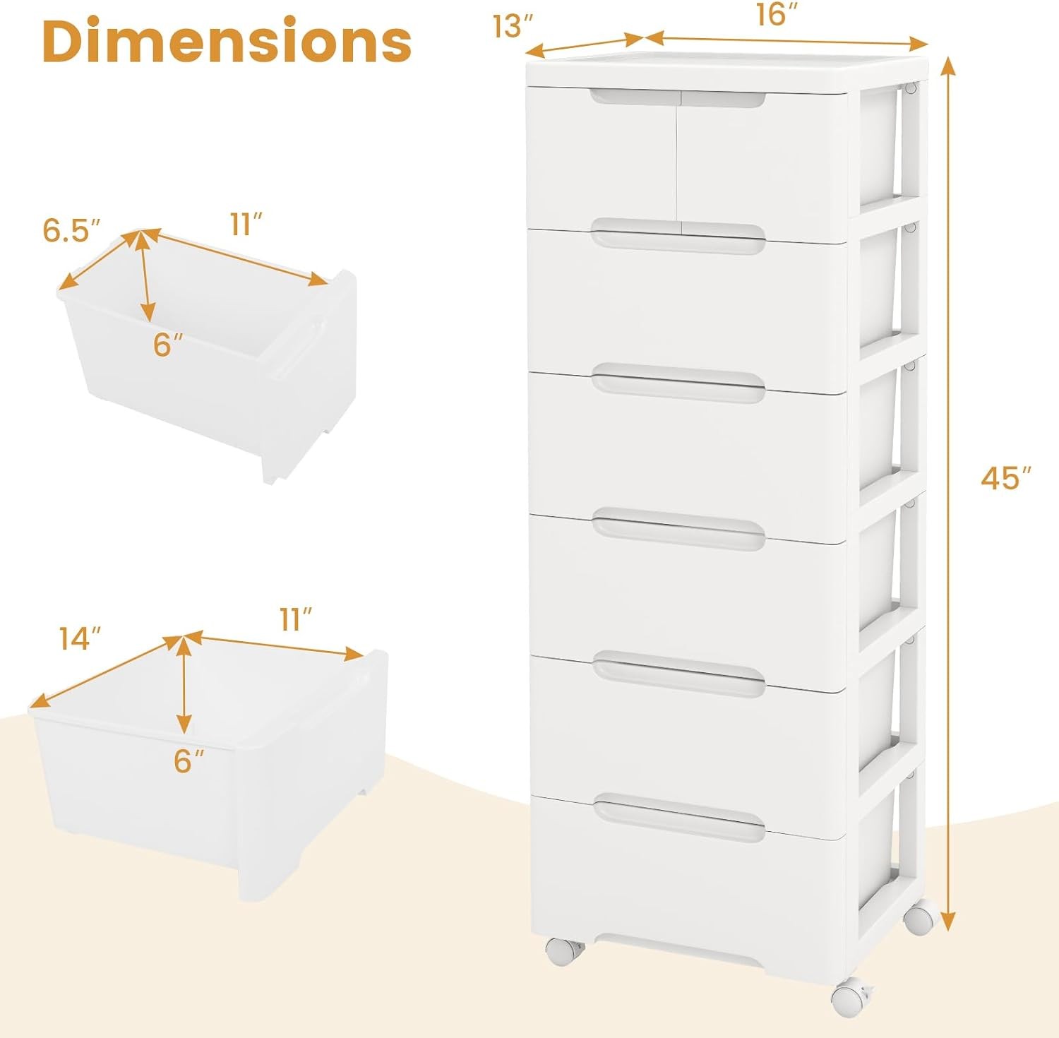 7-Drawer Plastic Rolling Storage Cart Mobile Storage Cabinet