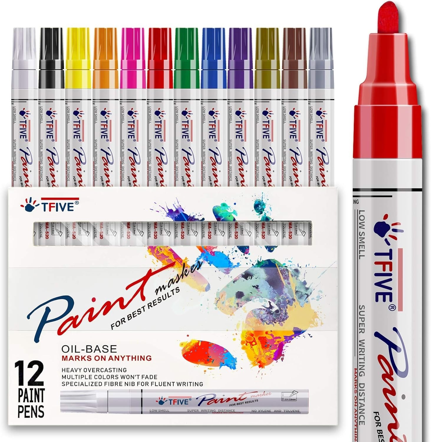 12 Paint Marker Colors Oil-Based Pens Never Fade Quick Dry Permanent Waterproof