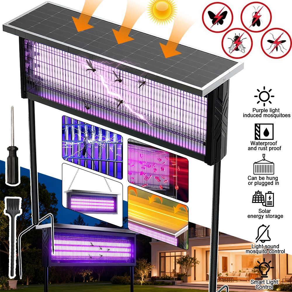 Solar Bug Zapper Outdoor 3500V Mosquito Fly Trap Insect Killer for Backyard US