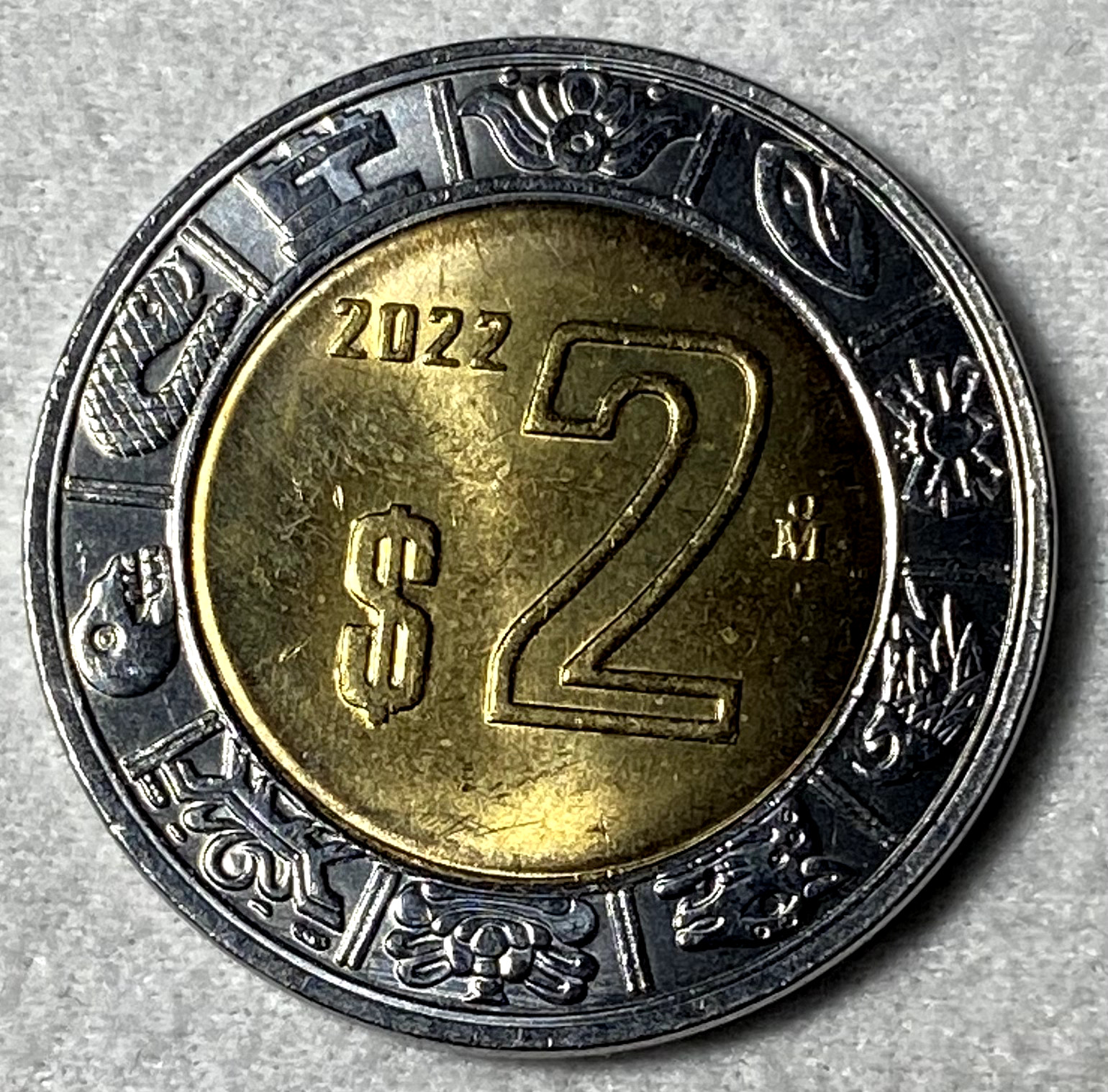 2022 2 pesos bi-metallic Mexican coin world coin collectible coin free shipping!