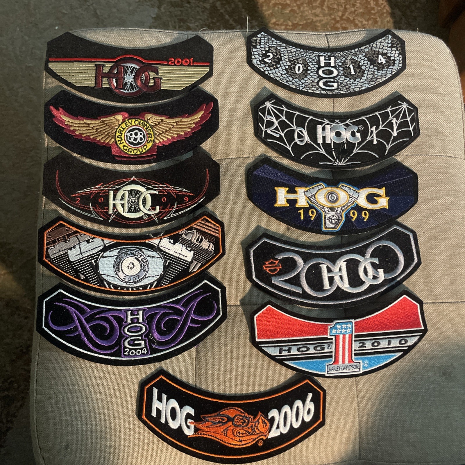 HOG (Harley Owners Group) Rocker Patches, Lot of 11 : 1998 - 2014 All Unused