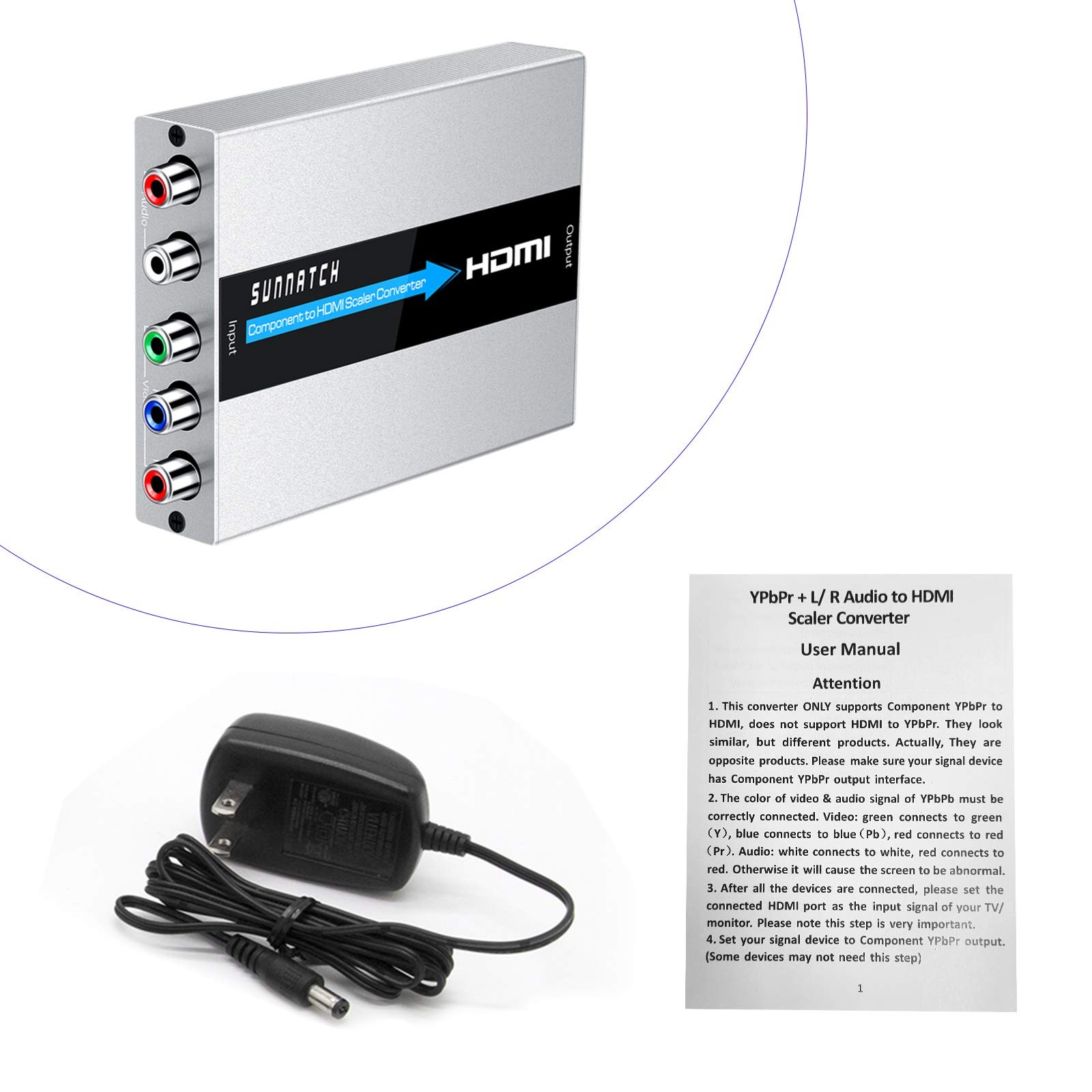 SUNNATCH Component to HDMI Converter with Scaler Function, RGB HDMI, White
