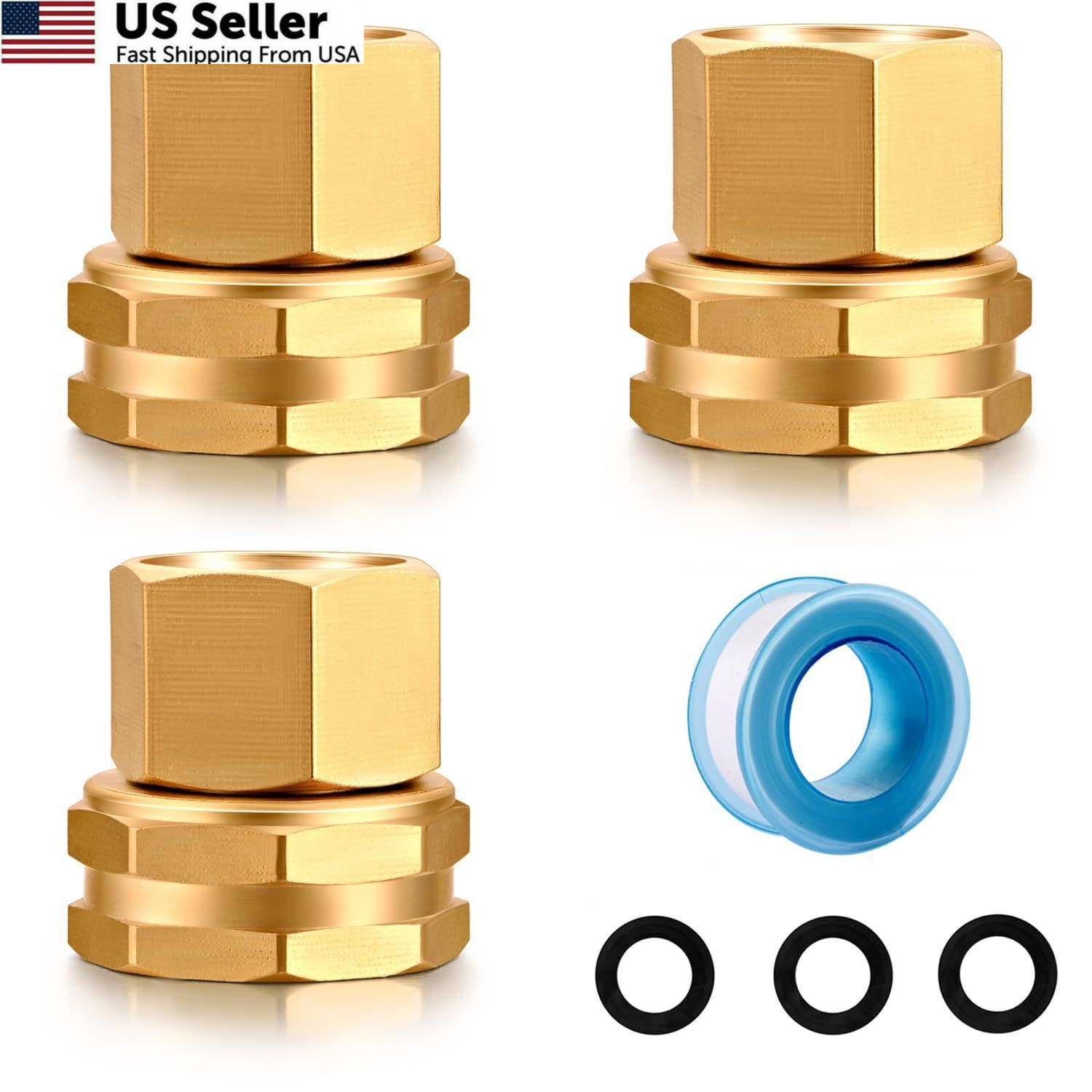 SIGURANTA Garden hose double 3/4 inch, 3/4" GHT F and 1/2" NPT F 3 Pack