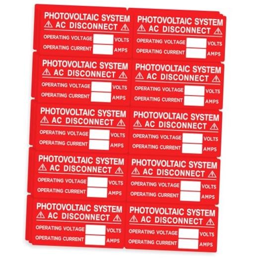 30X Solar Labels Pack - Photovoltaic System AC Disconnect - Operating Current