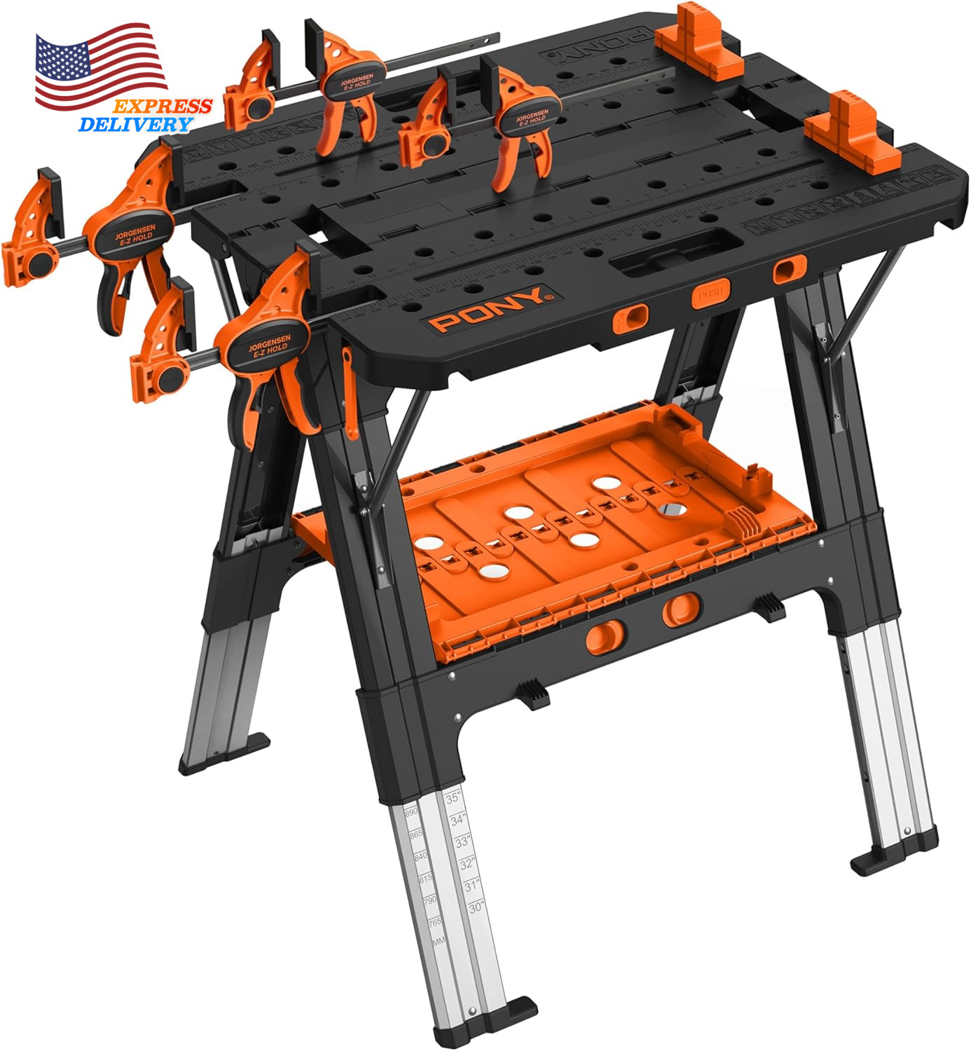 Portable Folding Work Table 2-In-1 as Sawhorse & Workbench 31” W×25” D×25”-35”H