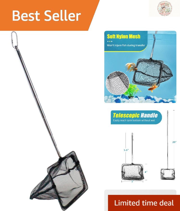 5 Inch Compact Nylon Fish Net with Extendable Handle - Perfect for Betta & Guppy