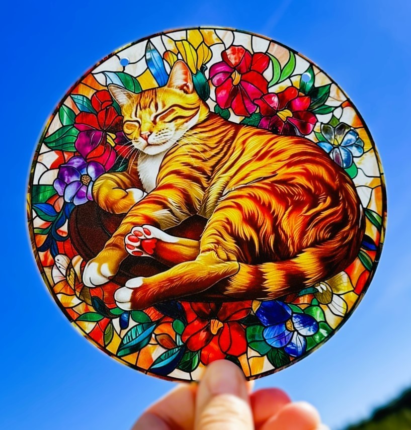 New Suncatcher Cat Red Tabby 6" Round Combined Shipping Gift