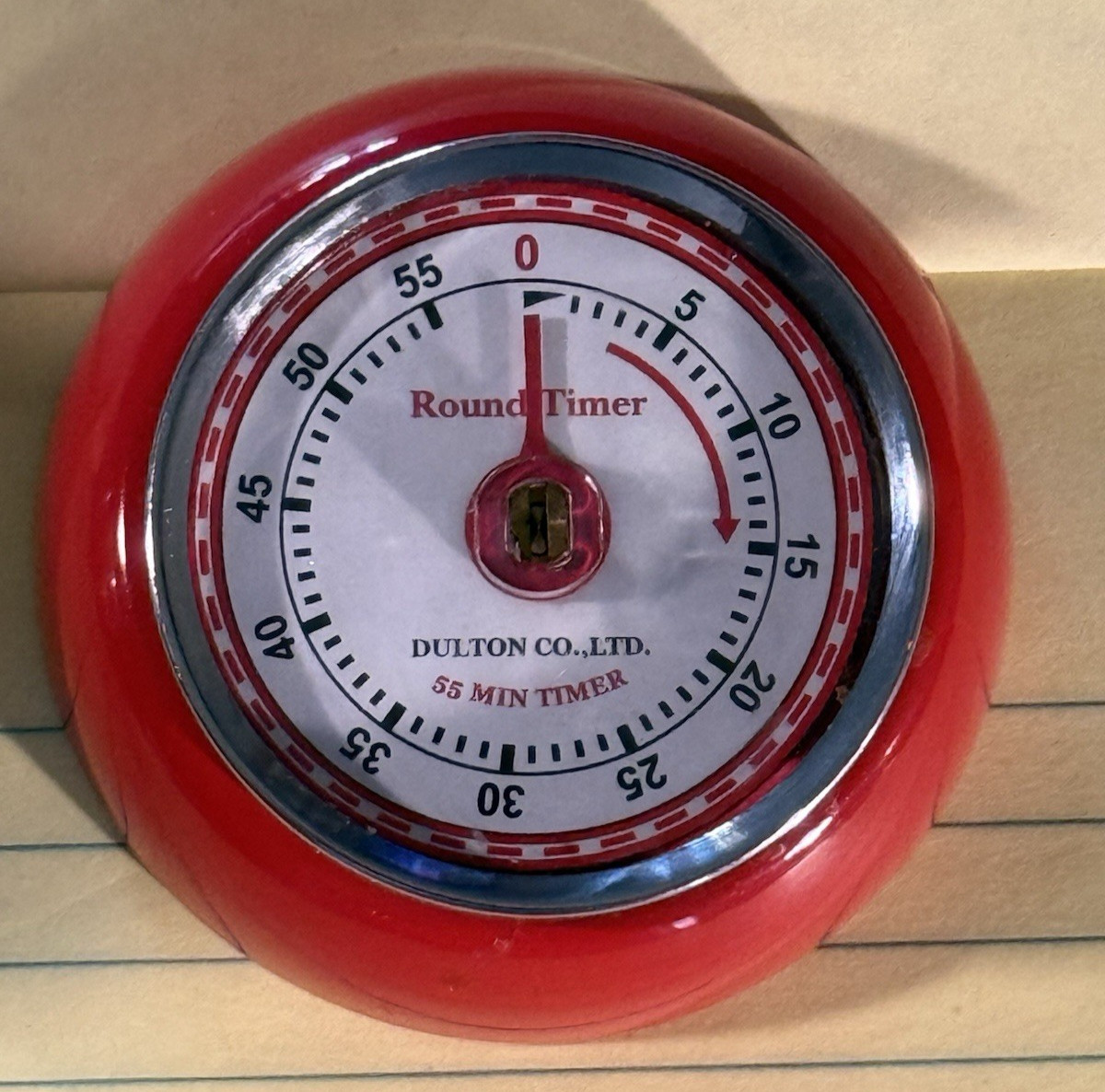 Dulton Co Ltd 55 Minute Kitchen Round Timer Magnetic Red Mechanical Retro Vtg