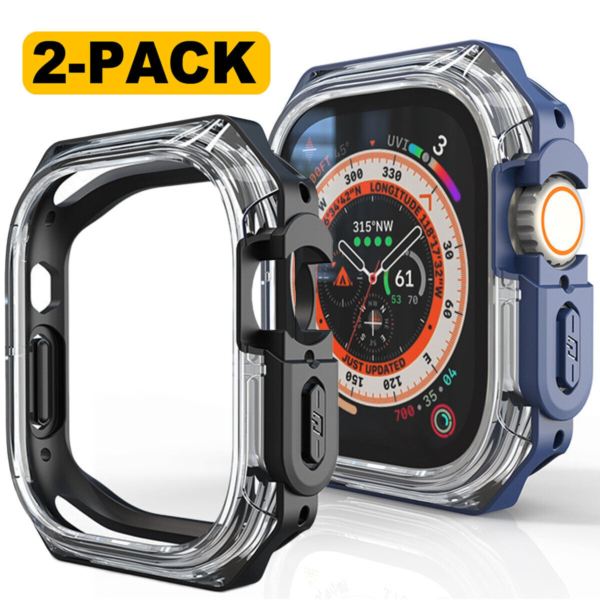 2-Pack Bumper Case Cover For Apple Watch Series 9 Ultra 49mm 8/7/6/5/SE 44/45mm
