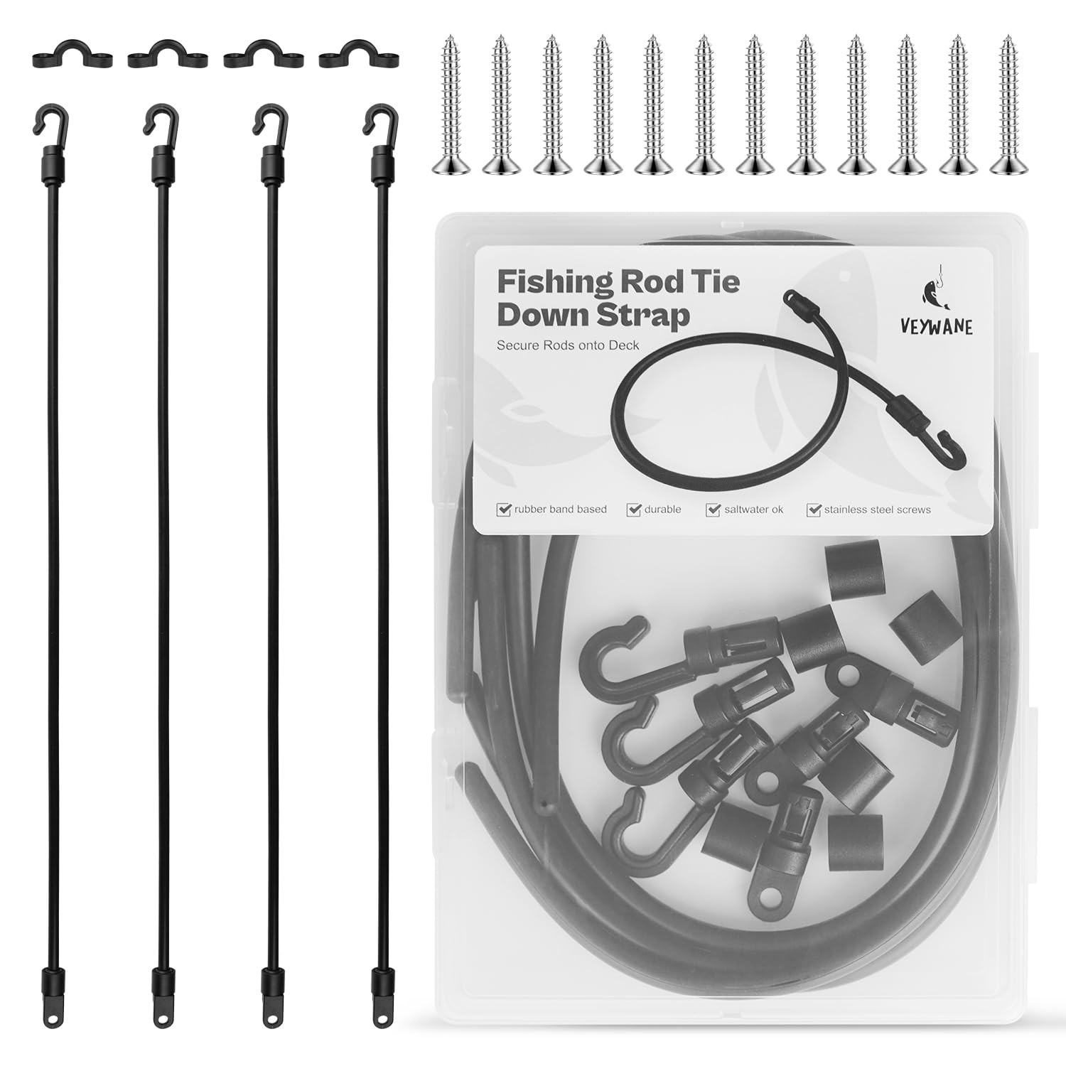 Fishing Rod Straps for Boat Deck, 18 Rubber Bands Based Tie Down Holder Strap...