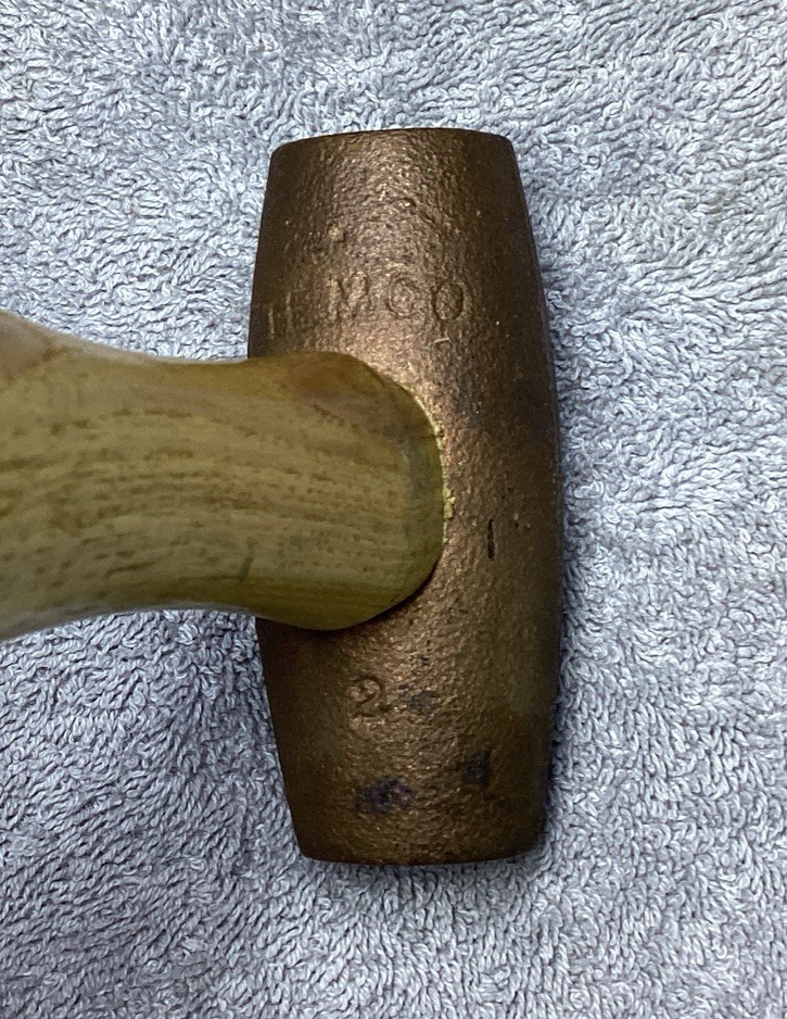 VTG. TEMCO 2 LB. COPPER HAMMER WITH HICKORY HANDLE