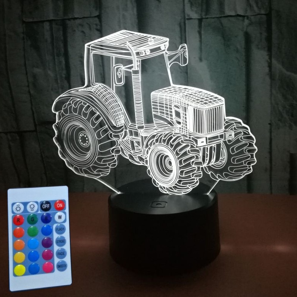 1Pc 7-Color Changing 3D LED Car Night Light W/ Remote Control For Home Decor-