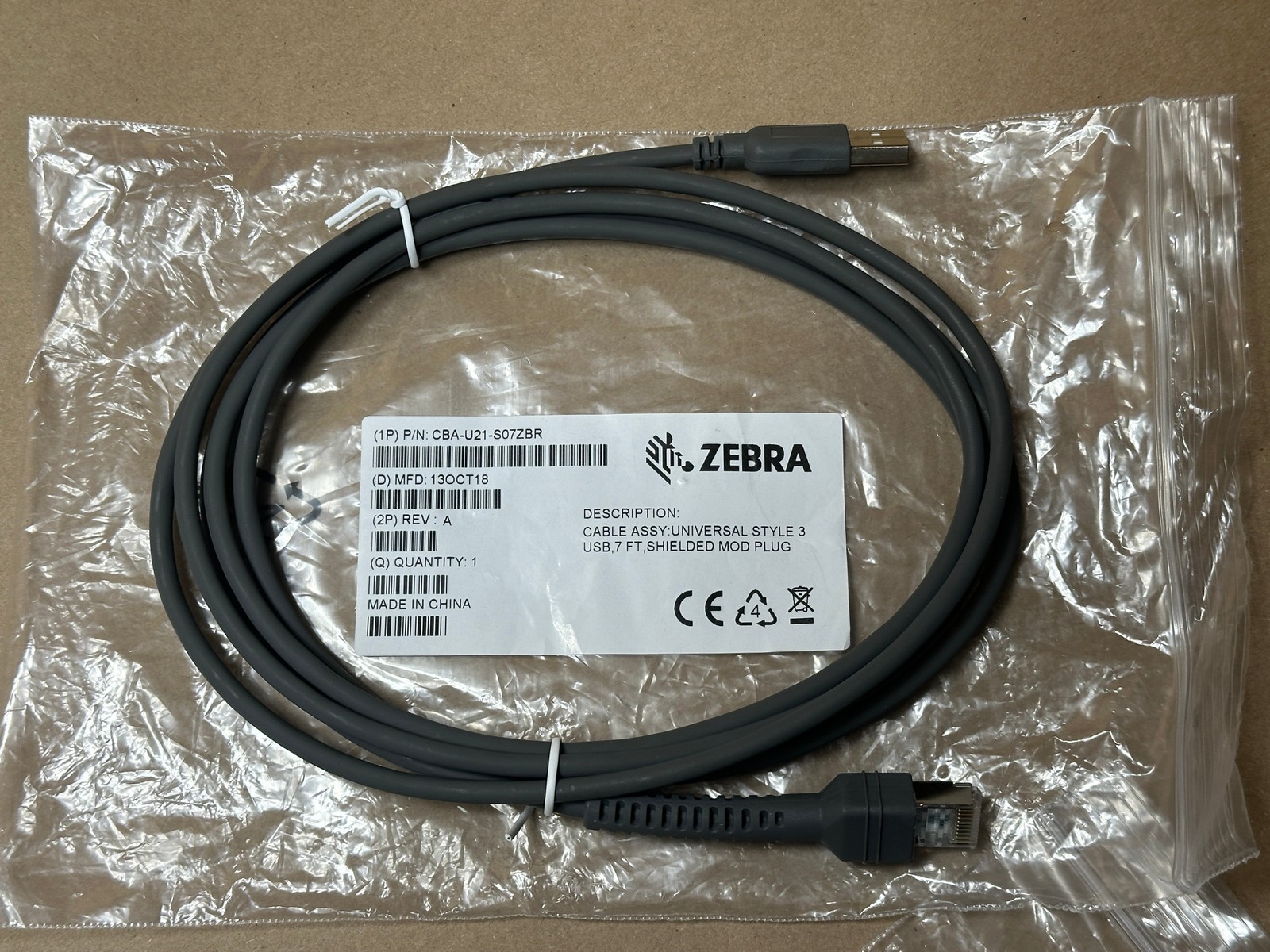 2X PACK LOT Genuine Zebra Style 3 USB Universal Cable 7ft